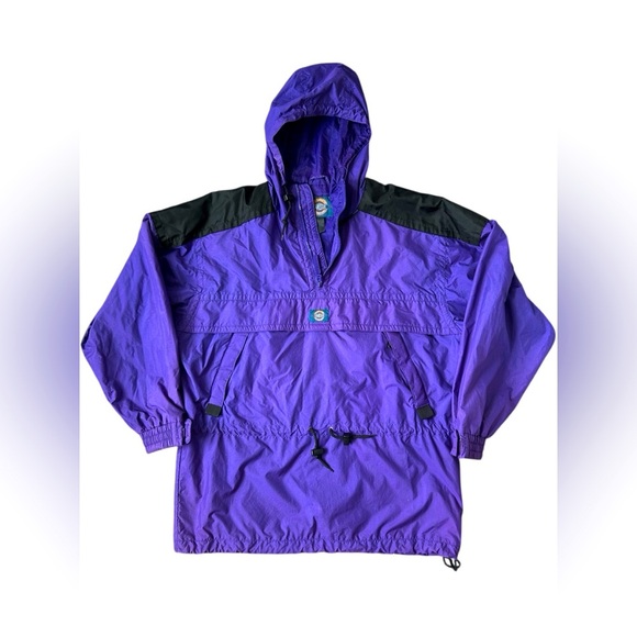 Vintage CB Sports Pullover 100% nylon jacket unisex purple and black XL - Picture 1 of 10